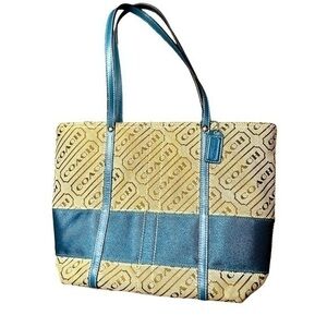 ▶️ Coach ◀️ Blue Bag Shoulder Tote Signature Lozenge Brown Handbag
H0872-F12252